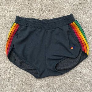 Aviator Nation Women’s Jogger Short Striped Size Large Charcoal Rainbow Like New